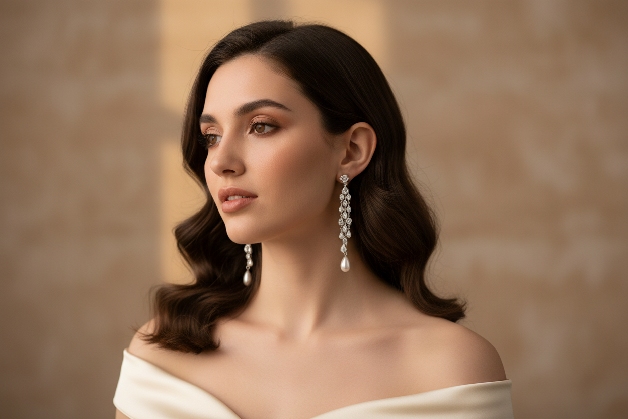 Photo d'une femme brune avec des boucle d'oreille 